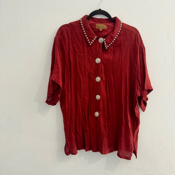 Double D Ranch Tops - Double D Ranch | Studded Tencell Brick Red Button Down Shirt Southwestern Concho